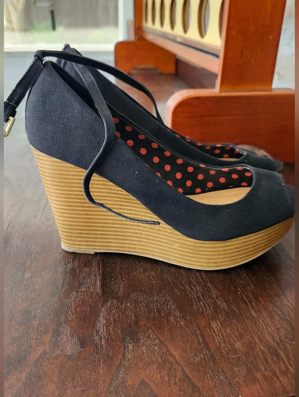 Report Peep toe Ankle Strap Wedge